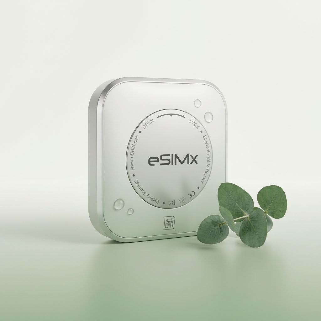 White eSIMX Bluetooth eSIM reader with SIM card tray and eject tool